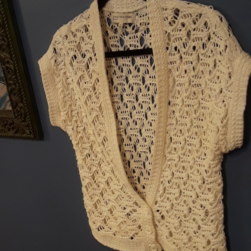 Jones New York Sport Open Weave Cream Cardigan M